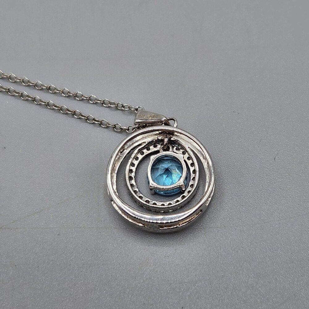 JWBR Sterling Silver 925 Pendant Necklace Floating Halo Blue Stone Accent 18" - Picture 6 of 10